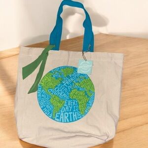 🌎NWT. Eco-Friendly Beige Tote Bag with Blue Handles.🌎